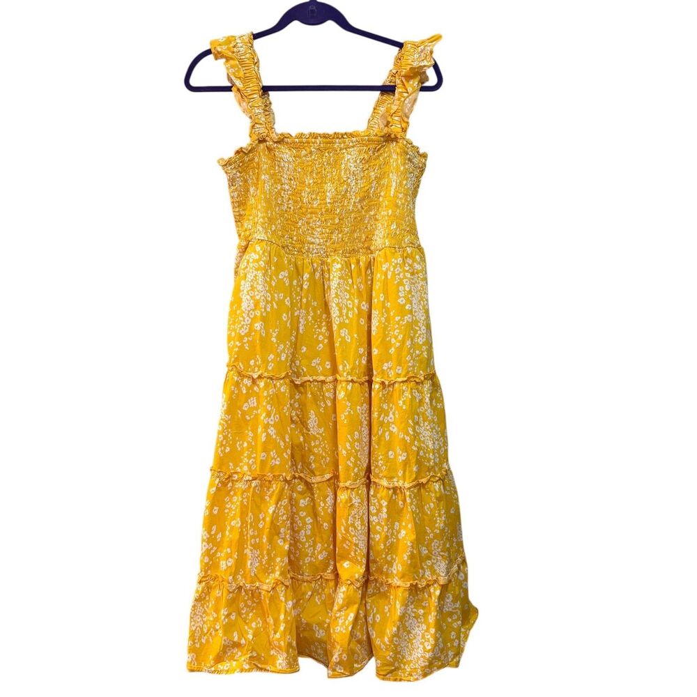 Torrid Dress Womens 2X Yellow Floral Sleeveless Smocked Tiered Sundress Maxi - Picture 2 of 5
